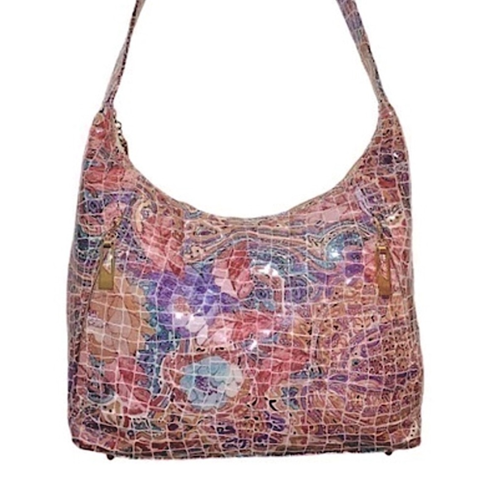 Vintage 80’s PINKY croc embossed marbleized leather bag pastel pink purple EUC - Picture 12 of 12